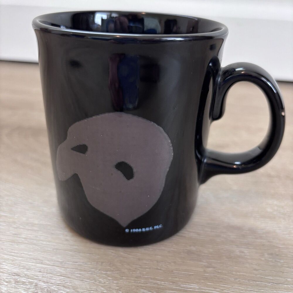 Vintage 1986 The Phantom of the Opera Coffee Mug Ceramic Black Mask Musical